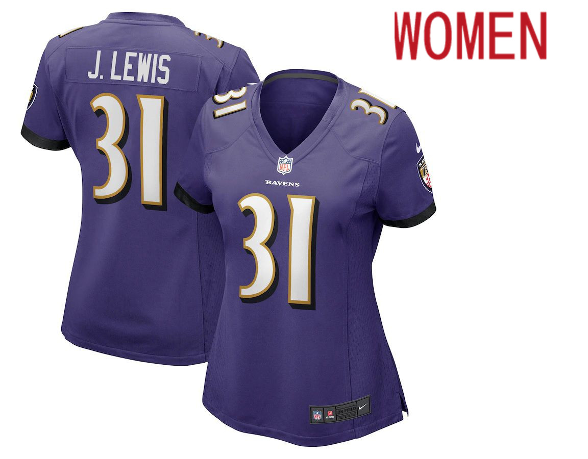 Women Baltimore Ravens #31 Jamal Lewis Nike Purple Game Retired Player NFL Jersey->women nfl jersey->Women Jersey
